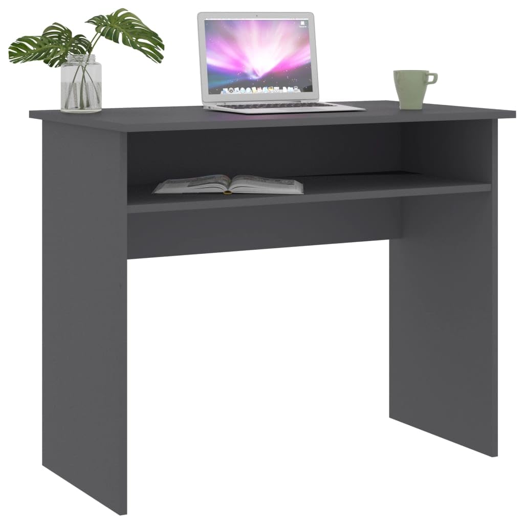 vidaXL Desk Computer Desk Home Office Desk with Shelf Gray Engineered Wood