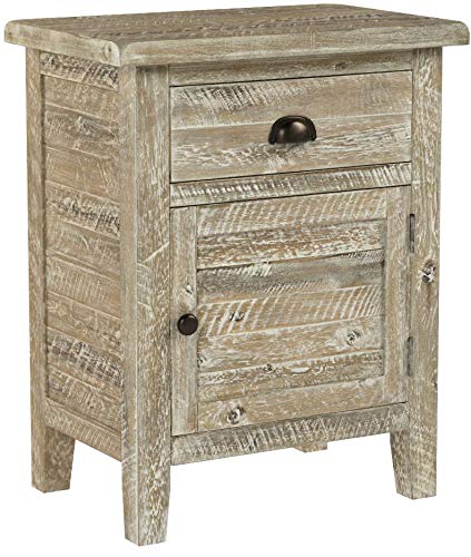 Jofran Artisan's Craft Farmhouse Distressed 20" End Table Nightstand with Storage Cabinet, Washed Grey