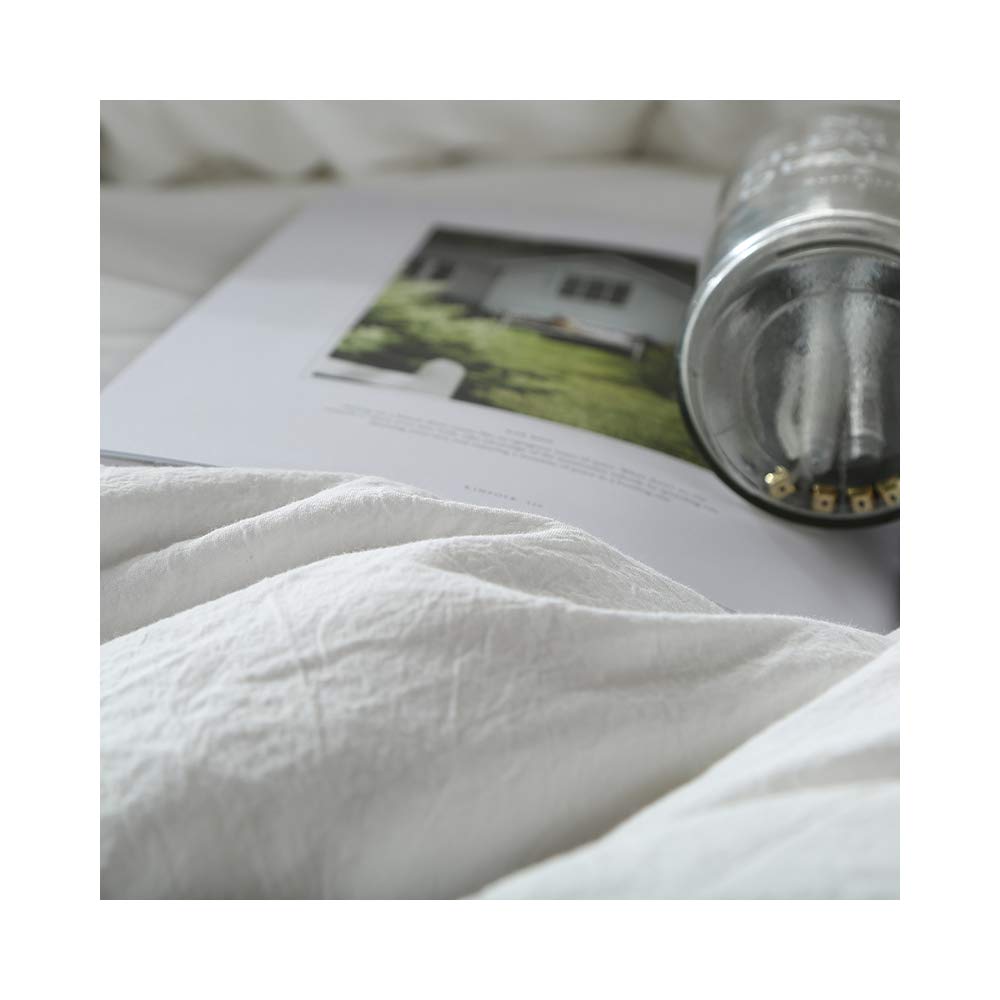 F.Y.Dreams 100% Washed Cotton Duvet Cover For Weighted Blanket 80X87 Inches With 8 Ties, Zipper On Long Side/White/Just Duvet Co