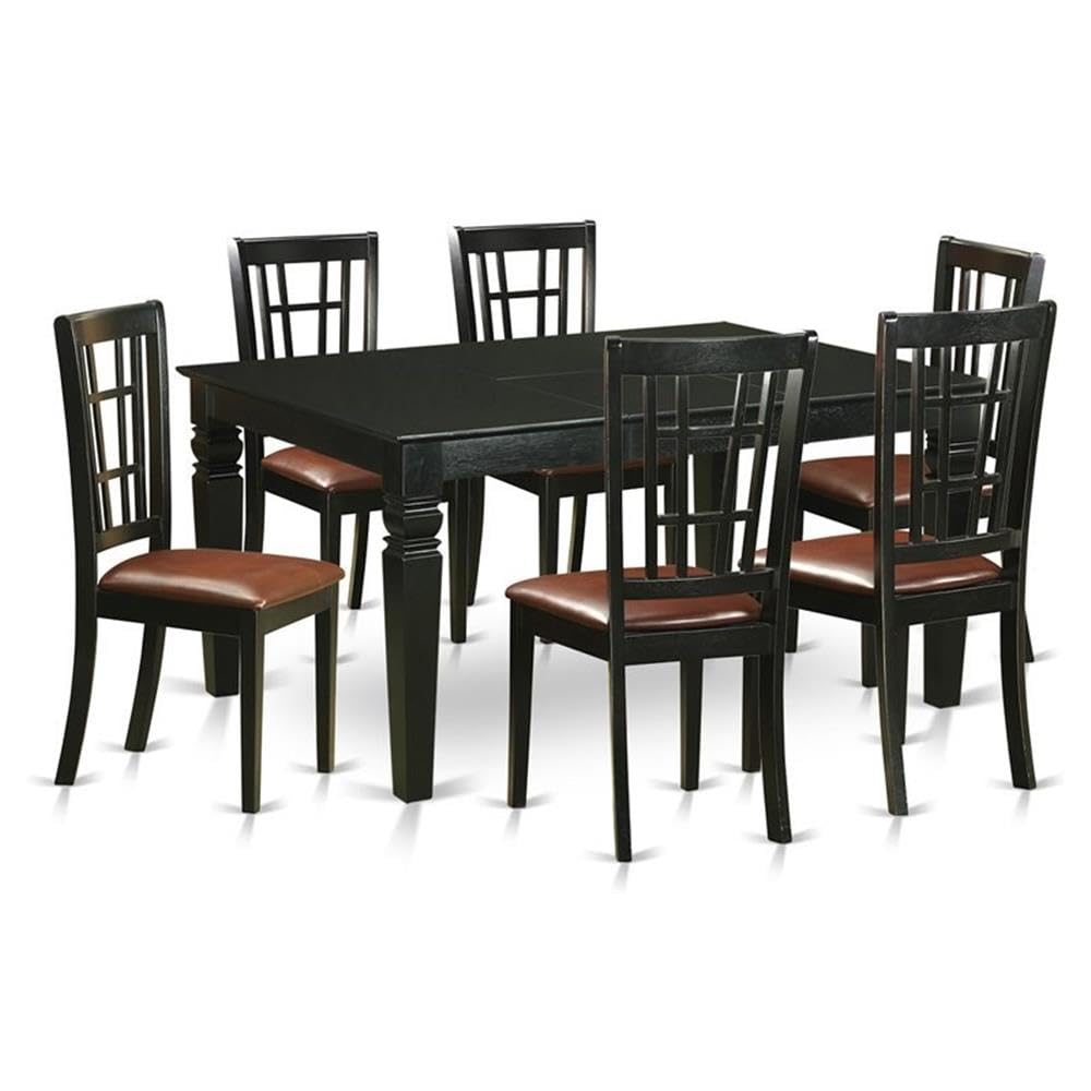 East West Furniture WENI7-BLK-LC 7 Piece Dining Room Table Set Consist of a Rectangle Wooden Table with Butterfly Leaf and 6 Faux Leather Kitchen Dining Chairs, 42x60 Inch, Black