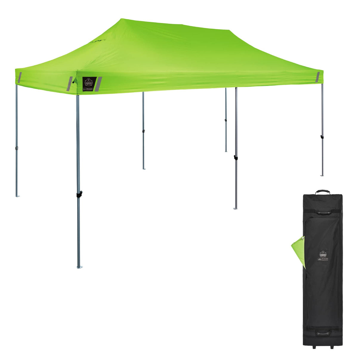 Pop Up Canopy Tent, Heavy Duty, 10' x 20' Area, 14' Peak Height, Includes Wheeled Storage Bag, Ergodyne Shax 6015, Lime