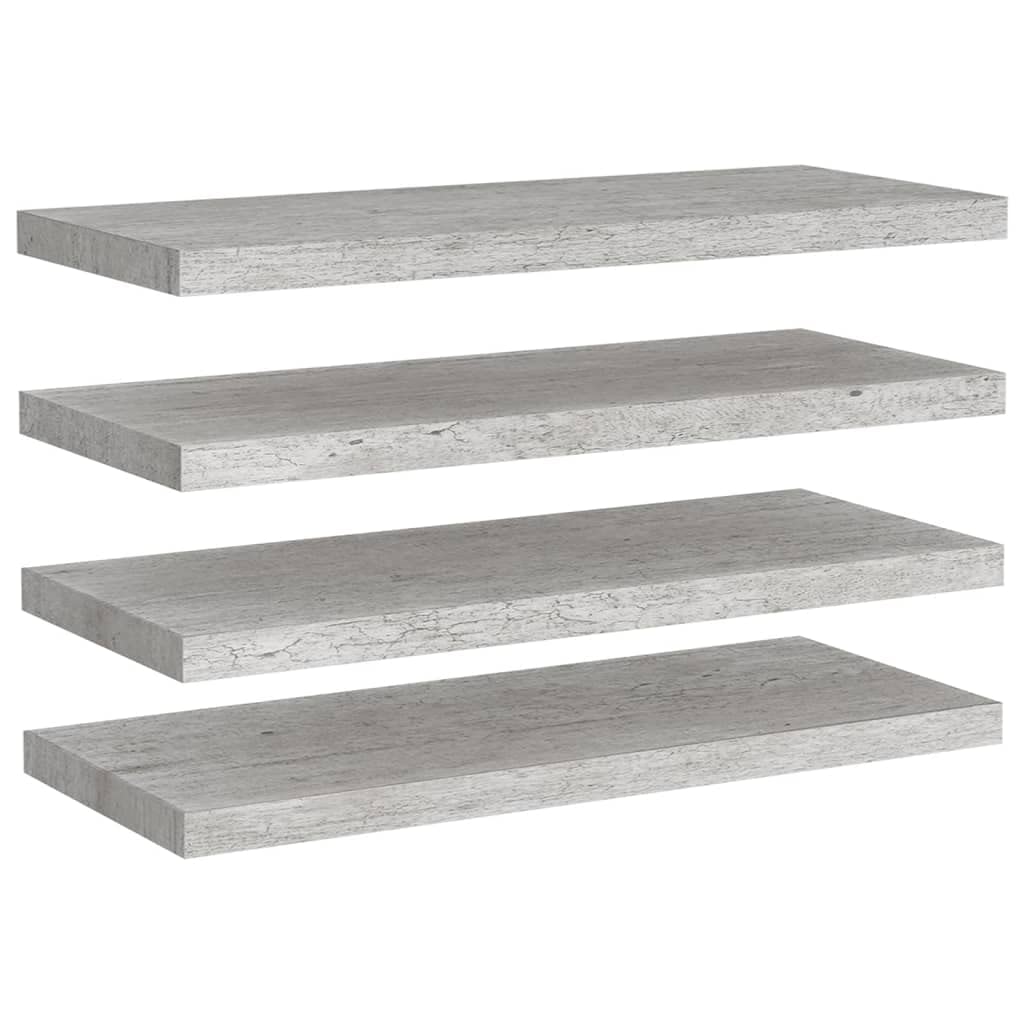 vidaXL 4 pcs Functionally Decorative Floating Wall Shelves - Concrete Gray MDF and Metal Frame, 31.5&quot;x9.3&quot;x1.5&quot;, Invisible Mounting System