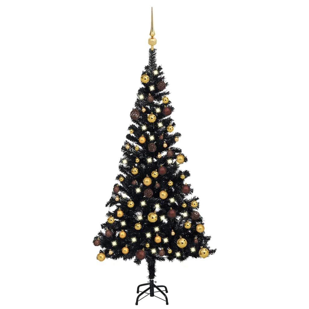 vidaXL Artificial Christmas Tree - Blue 82.7&quot; PVC with Energy-Efficient LEDs & Ball Set in Shiny and Glitter White & Gray - with USB Connection