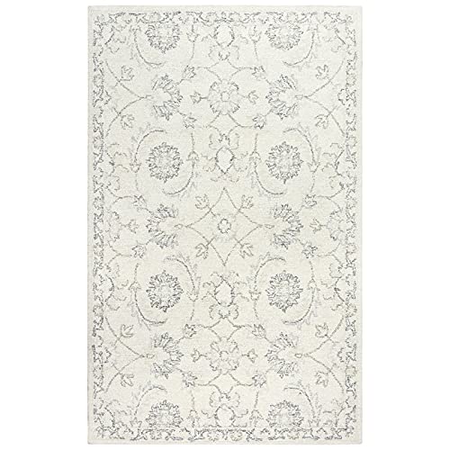 Peace 5' X 7'6&quot; Floral Ivory/Grey/White Hand-Tufted Area Rug