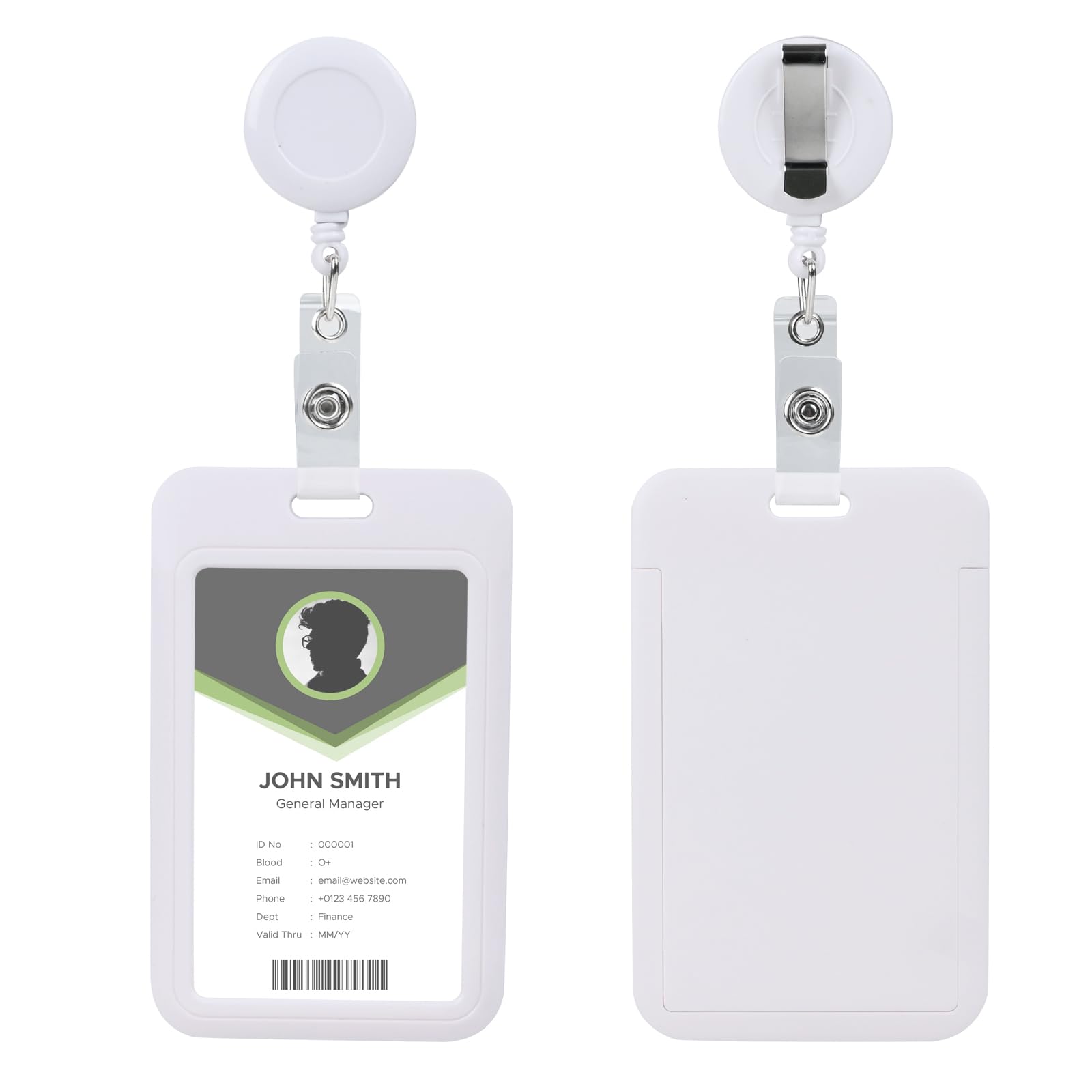 White Vertical Id Badge Holders With Retractable Round Reel Clips,Hard Plastic Card Protector For School Office Factory Hospitl