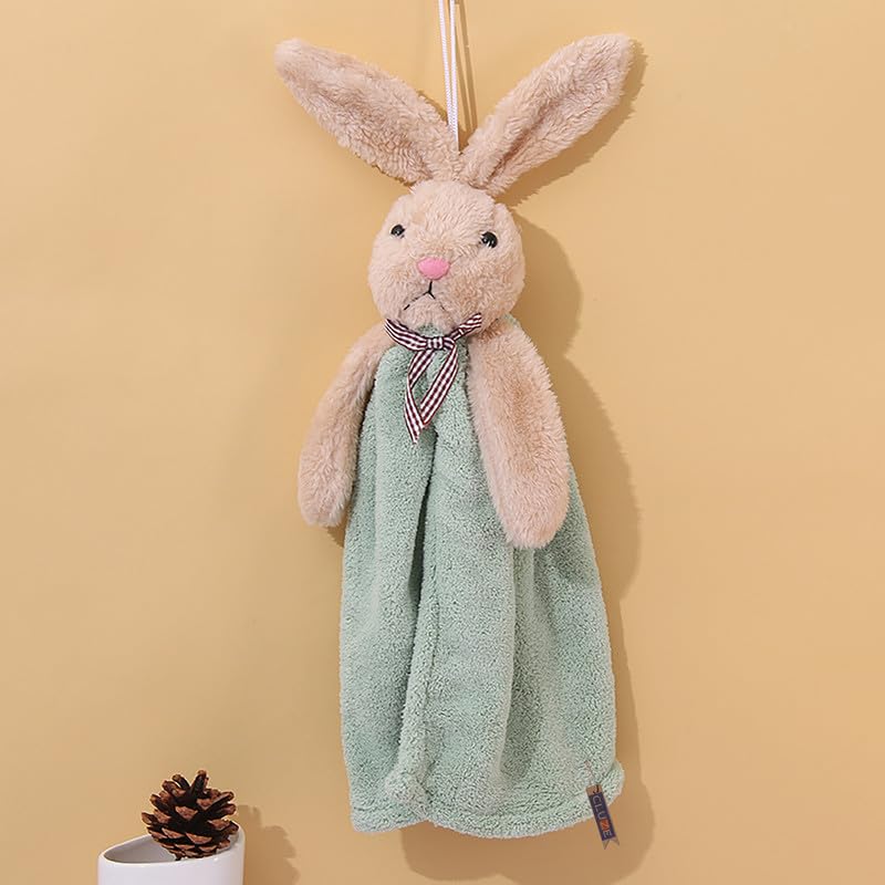 CLUZE Super Soft Rabbit Hanging Hand Towel for Kitchen and Bathroom Absorbent Thick Coral Velvet Hand Towels with Hanging Loop F