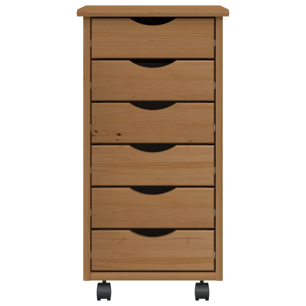 vidaXL MOSS 6-Drawer Chest, Solid Pine Wood Mobile File Cabinet, Storage Cabinet on Wheels, Chest of Drawers for Home Office, Easy Assembly & Maintenance, 13.4x15.4x25.8, Honey Brown