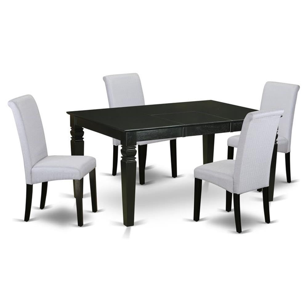 East West Furniture Weba5-Blk-05 5 Piece Modern Dining Table Set Includes A Rectangle Wooden Table With Butterfly Leaf And 4 Grey Linen Fabric Parsons Dining Chairs, 42X60 Inch, Black