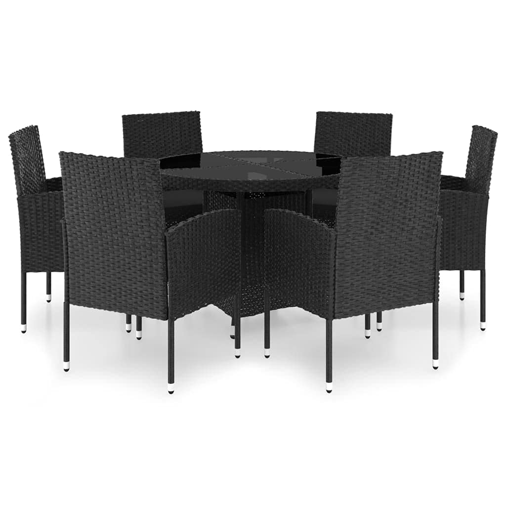 vidaXL Patio Dining Set 7 Piece Garden Outdoor Lawn Yard Terrace Balcony Backyard Table and Chair Seat Seating Furniture Poly Rattan Black