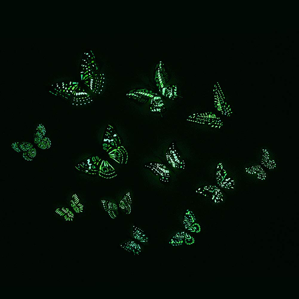 Somotersea 24Pcs 3D Luminous Butterfly Wall Decor Removable Butterfly Decoration For Girls Room Butterflies Decals Birthday Part