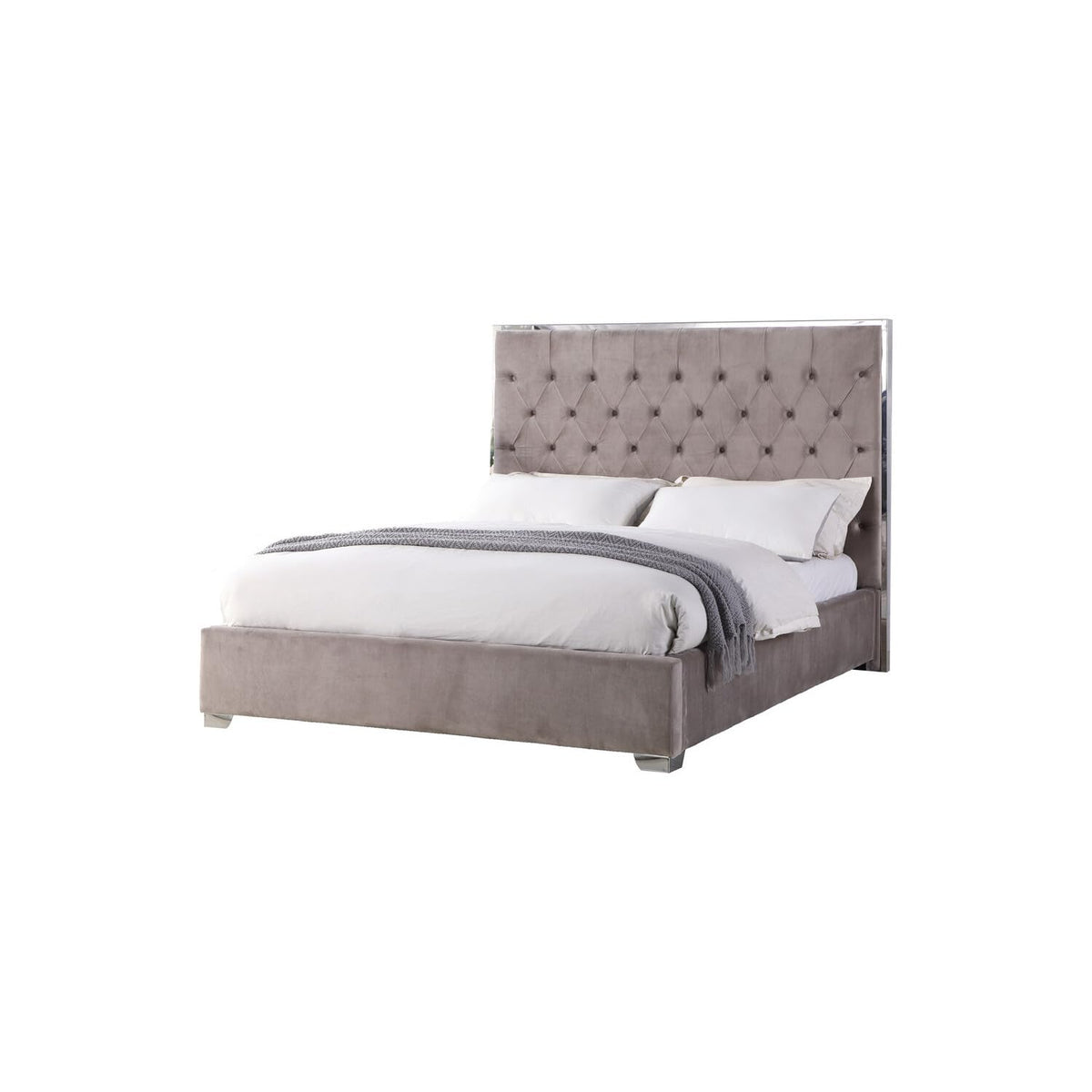 Best Master Furniture Natasha Velvet Platform Bed, King, Light Grey