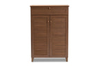 Baxton Studio Coolidge Modern and Contemporary Walnut Finished 5-Shelf Wood Shoe Storage Cabinet with Drawer