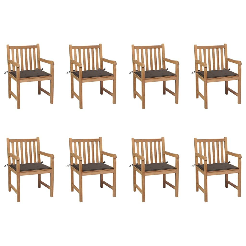 Vidaxl 8X Solid Teak Wood Patio Chairs With Taupe Cushions Garden Seating Backyard Outdoor Armchairs Seating Wooden Chairs With Arms