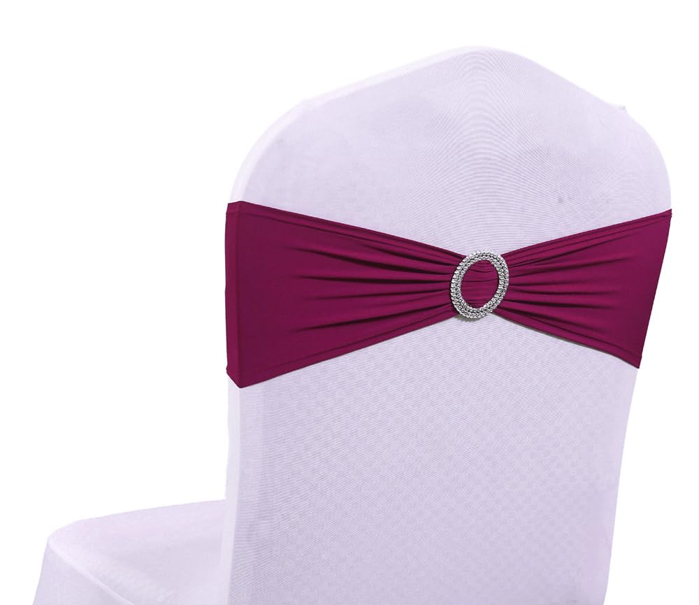 Mds Pack Of 10 Spandex Chair Sashes Bow Sash Elastic Chair Bands Ties With Buckle For Wedding And Events Decoration Spandex Slider Sashes Bow - Eggplant