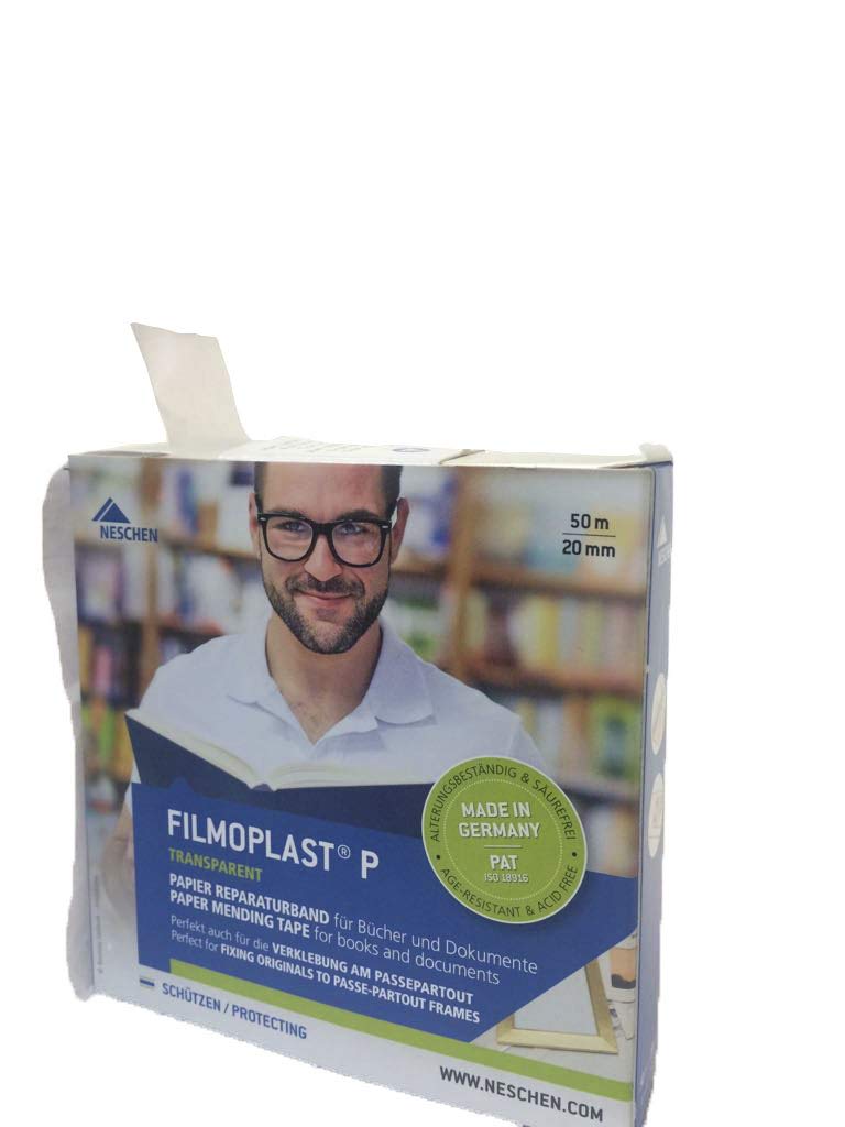 Neschen Filmoplast P Transparent Paper Archival Mending Tape, 3/4In X 165Ft, Single Roll In Dispenser Box
