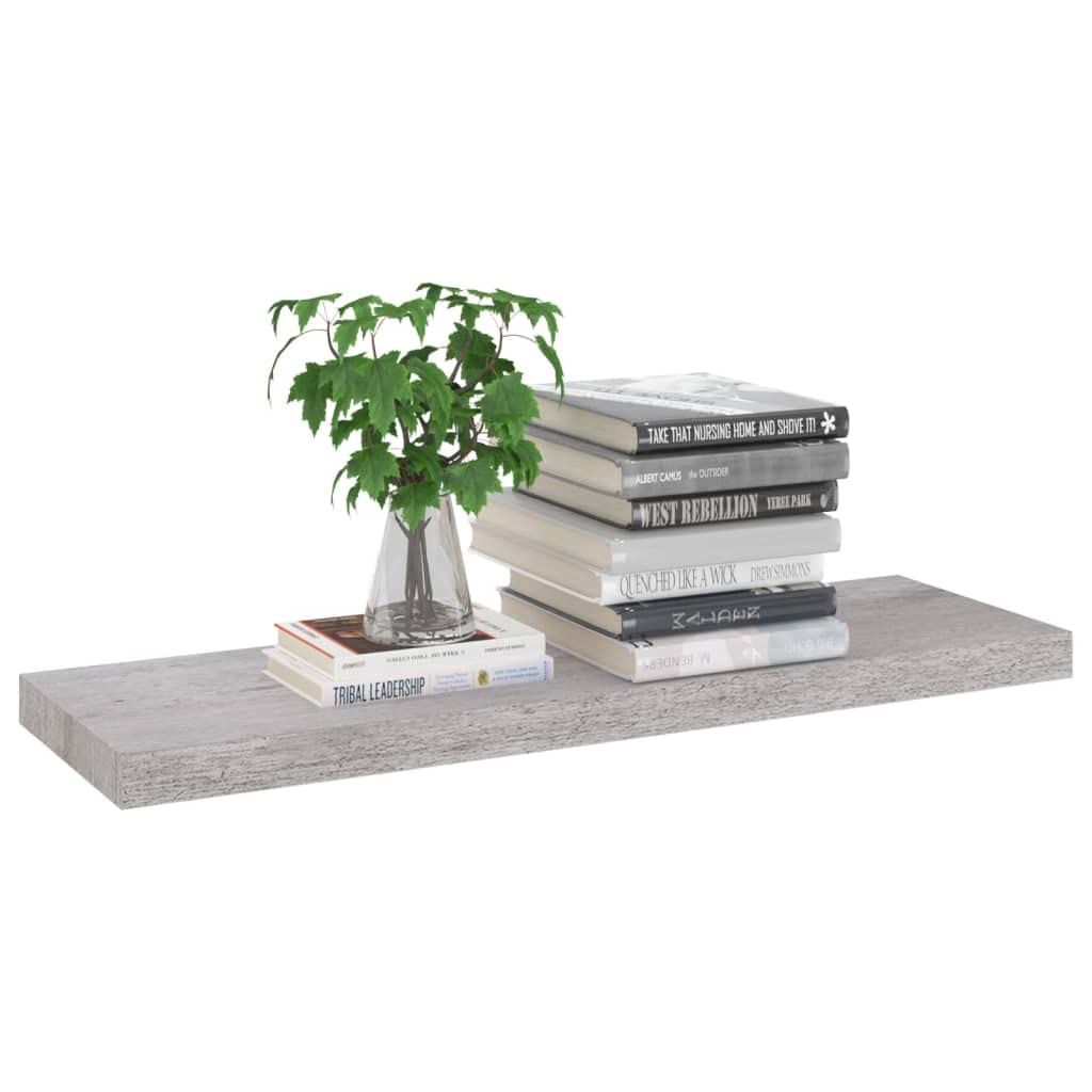 vidaXL Floating Wall Mounted Shelf - Concrete Gray, Modern Design, 31.5&quot;x9.3&quot;x1.5&quot; MDF Rack with Durable Metal Frame for Display and Storage