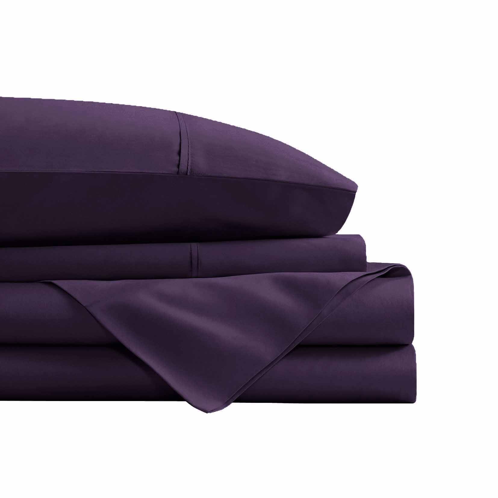 Swift Home Smart Sheets, Ultra Soft Brushed Microfiber 3-Piece Sheet Set, Fitted Bed Sheet With Side Storage Pockets - Eggplant,