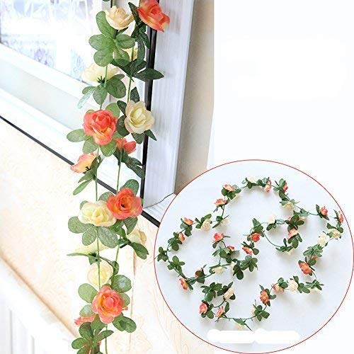 Miracliy 5 Pack 44 Ft Fake Rose Vine Flowers Plants Artificial Flower Hanging Rose Ivy Home Hotel Office Wedding Party Garden Cr