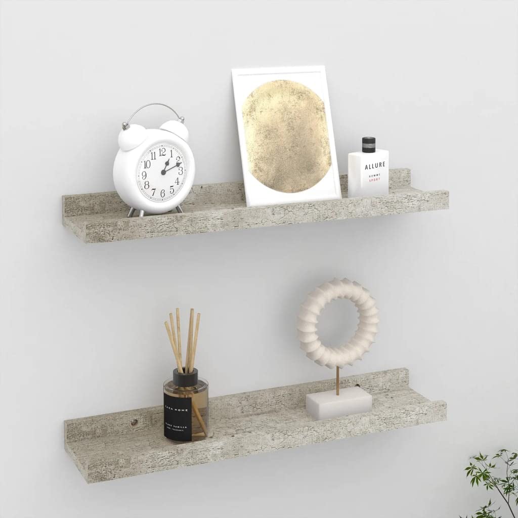 vidaXL Modern Wall Shelves, Set of 2, Concrete Gray, MDF Material, 15.7&quot;x3.5&quot;x1.2&quot;