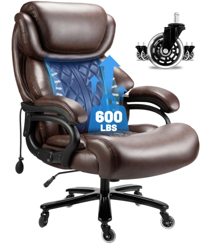Fantaweso Big And Tall Office Chair 600Lbs- High Back Executive Computer Chair For Heavy People With Adjustable Lumbar Support A