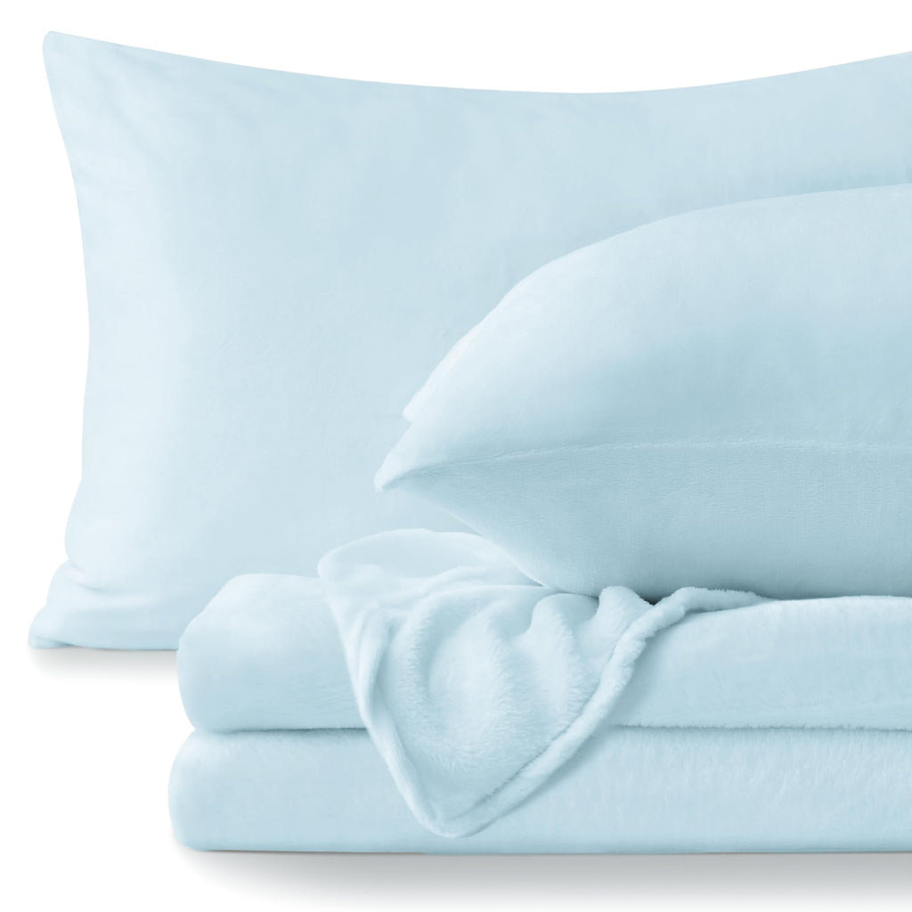 BEDELITE Flannel Sheets Set - Super Soft 4 Piece Queen Size, Blue, Extra Plush Fleece