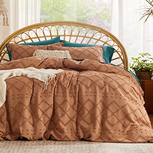 Bedsure Duvet Cover King Size - Boho Bedding For All Seasons, 3 Pieces Embroidery Shabby Chic Home Bedding Duvet Cover (Pumpkin,