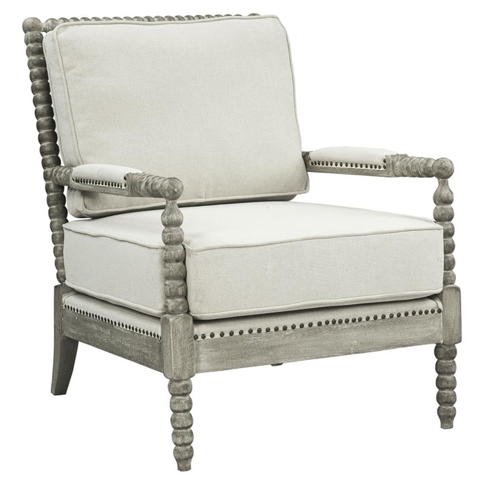 Acme Furniture Accent Arm Chair Cushion, Beige Linen and Gray Oak
