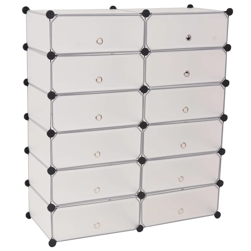 vidaXL White Interlocking Shoe Organizer with 12 Compartments, Easy to Clean, Made with Durable Plastic and Steel Frames