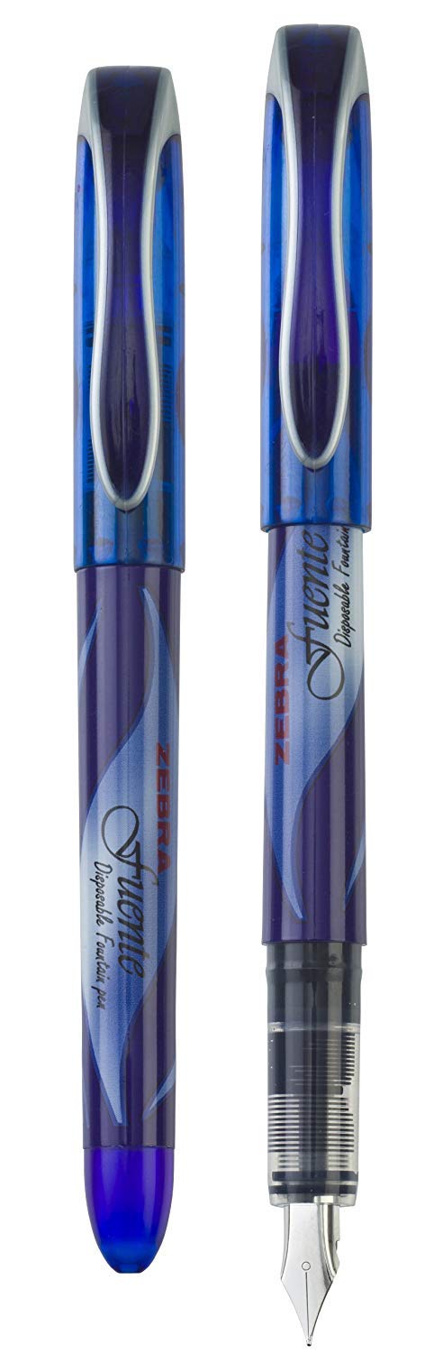 Zebra Pen Fuente Disposable Fountain Pen, 0.6Mm Point, Blue Ink, 12-Pack