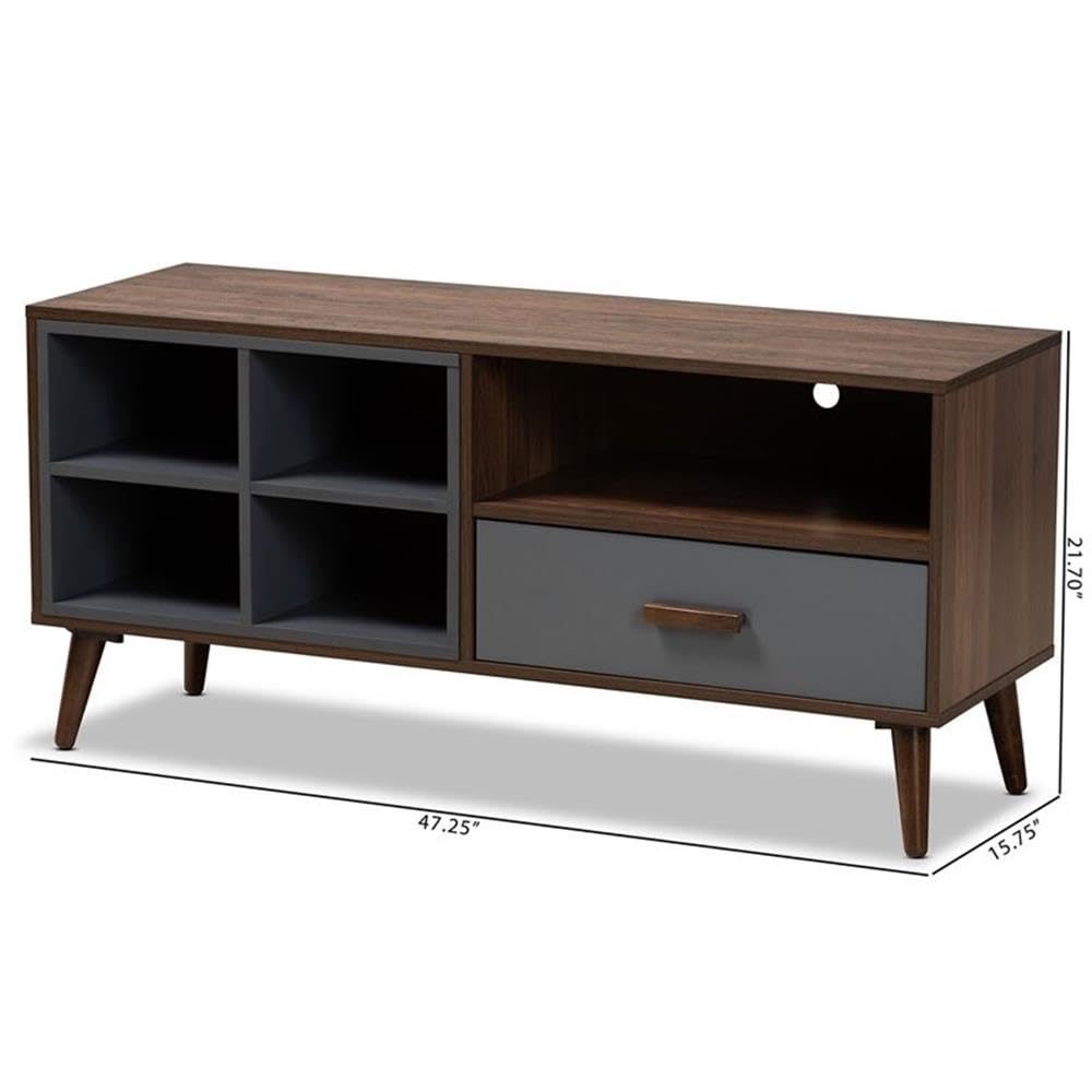 Baxton Studio Garrick Modern and Contemporary Two-Tone Grey and Walnut Brown Finished Wood 1-Drawer TV Stand