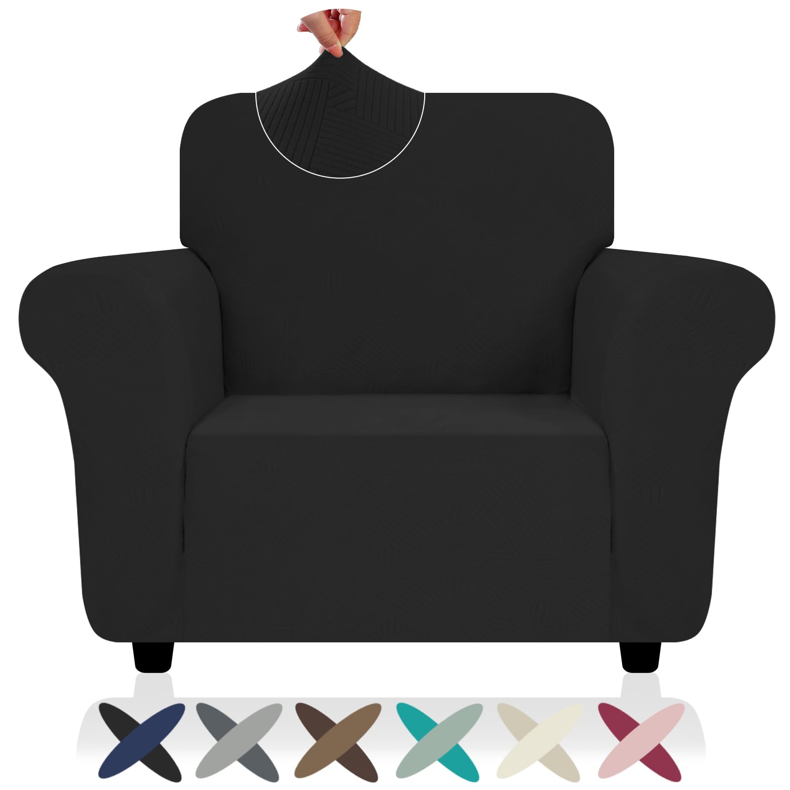 Znsayotx Chair Cover With Arms (31'-46'), New Striped Sofa Chair Covers For Living Room, Dogs Pet Friendly Anti-Slip Chair Protector Spandex Armchair Slipcovers (Black, Chair)