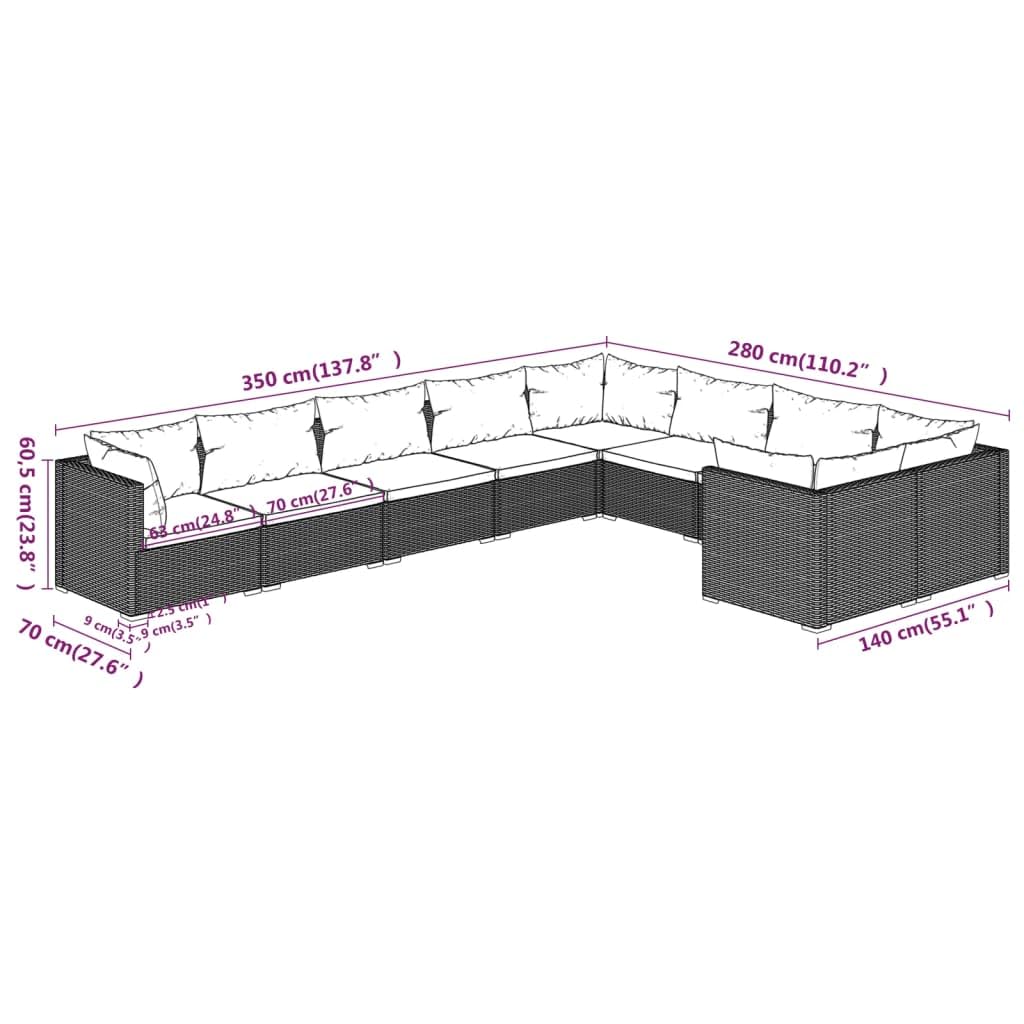 vidaXL 9 Piece Outdoor Patio Lounge Set with Cushions, Sturdy Powder-Coated Steel Frame, Weather-Resistant PE Rattan, Modular Design, Gray and Anthracite