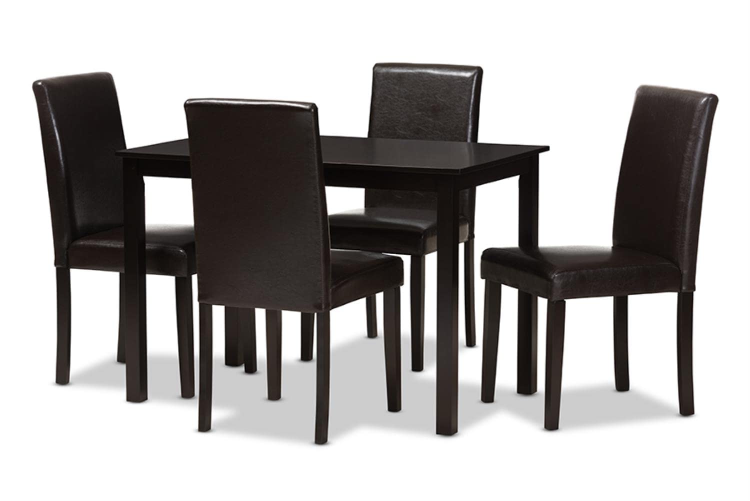 Baxton Studio Mia Modern and Contemporary Dark Brown Faux Leather Upholstered 5-Piece Dining Set Brown//Medium Wood/Contemporary/Table/Faux Leather/Solid Rubber Wood/Foam