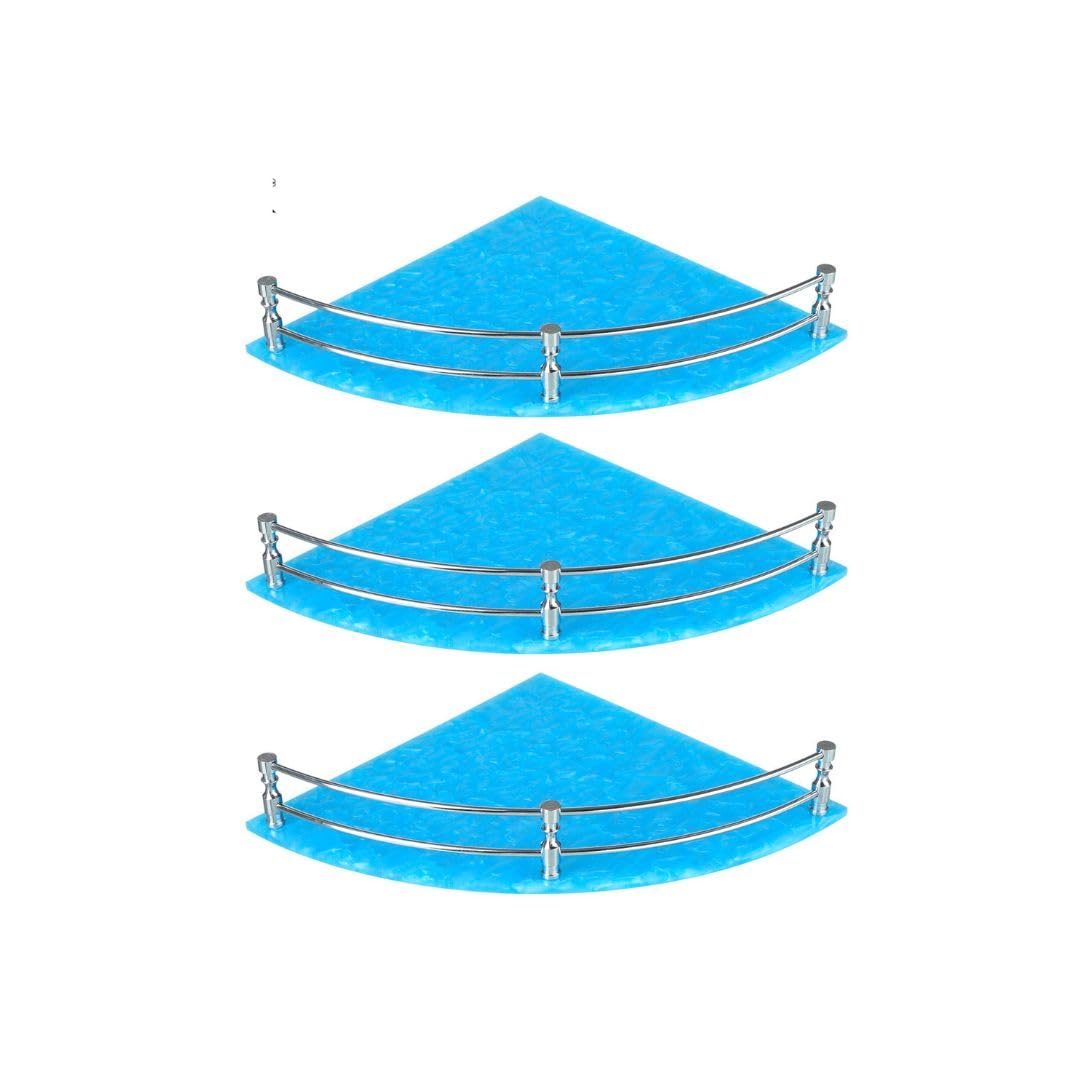 STIMULUS Acrylic Bathroom Corner Shelf | Rack Wall Corner Storage Shelf 10X10 inch (25X25 cm) Set of 3 pcs Blue