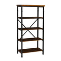 Linon Austin Sturdy Rustic Bookcase with 4 Wood Shelves and Metal Frame in Black