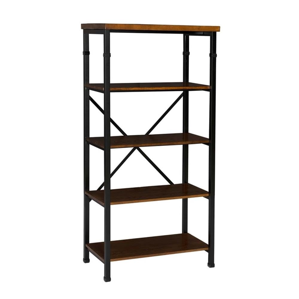 Linon Austin Sturdy Rustic Bookcase with 4 Wood Shelves and Metal Frame in Black