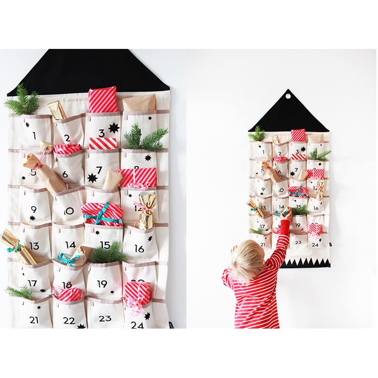 STKMELON Christmas Advent Calendar with Pockets Wall Hanging Bag for Home Xmas Countdown Decoration(Countdown to Christmas) Blac