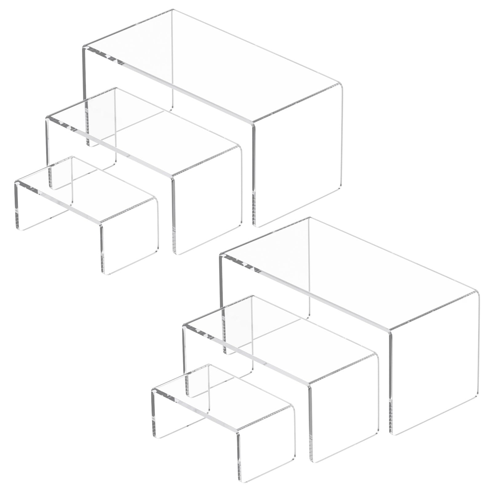 NIUBEE Acrylic Display Risers Stand 2 Sets,3 Steps Clear Riser Shelf Showcase for Amiibo Funko POP Figures -8.4x6.3x4.3
