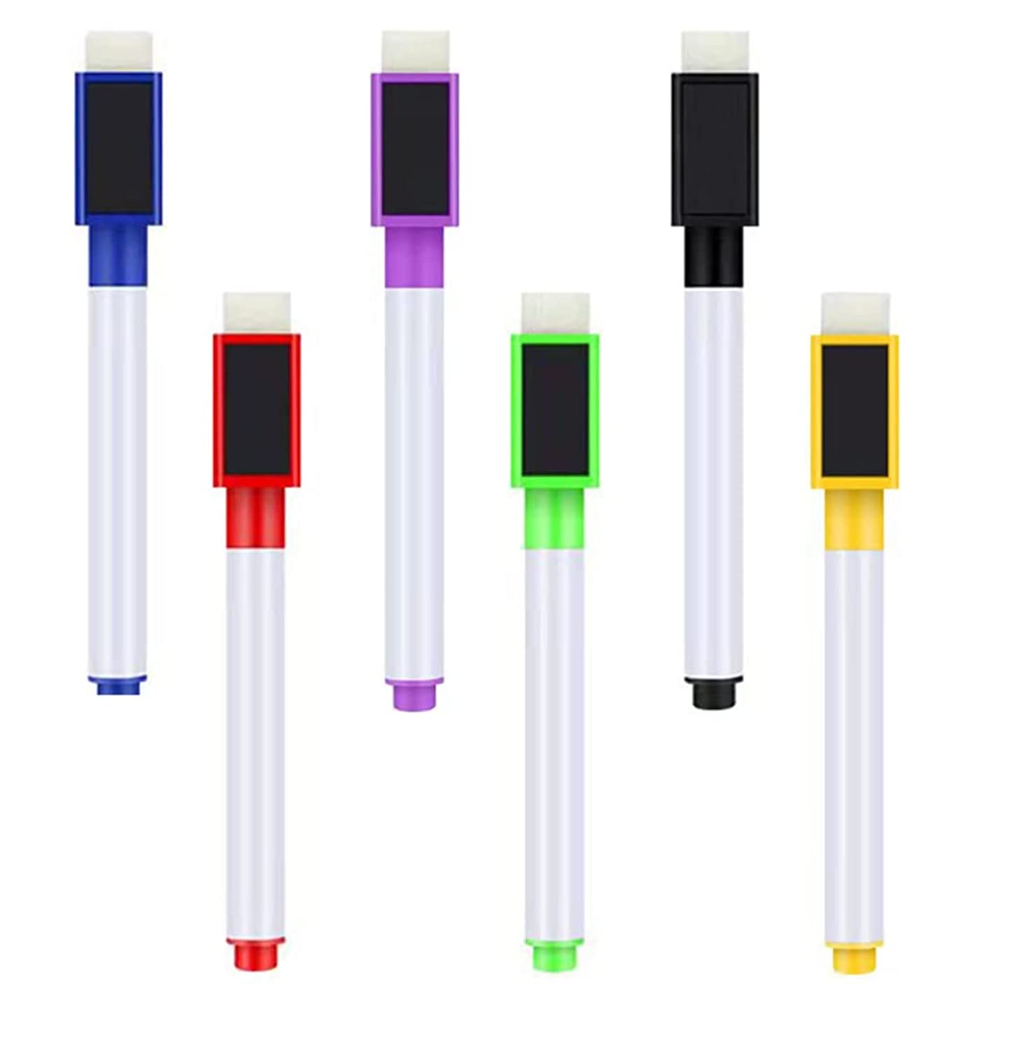 Abaokai Magnetic Dry Erase Markers 6 Pack Whiteboard Erase Markers With Erasers Cap For Whiteboard, Dry-Erase Boards, School, Of