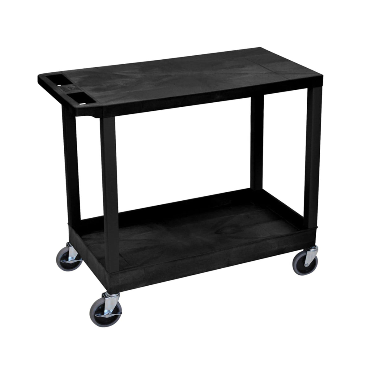 LUXOR EC21-B 32&quot; x 18&quot; Cart - One Tub/One Flat Shelves, Four 4&quot; Casters, Two Fixed Non-Locking Casters, Two with Locking Brake, 100 lbs. Per Shelf, Ergonomic Push Handle