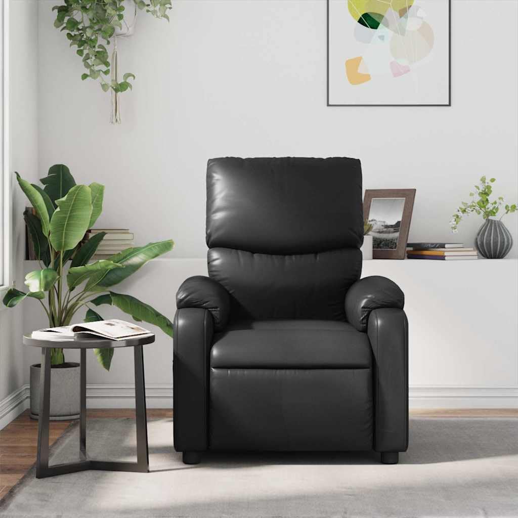vidaXL Leather Massage Recliner Chair for Living Room, Home Theater, 6-Point Vibration Massage, Adjustable Back & Footrest, Side Pocket, Black