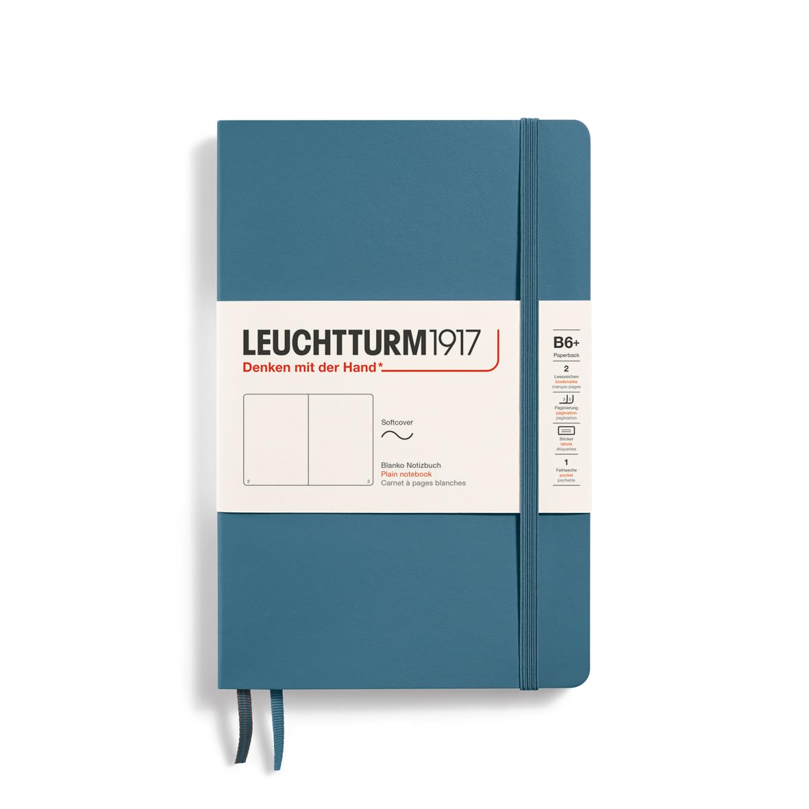 Leuchtturm1917 - Notebook Softcover Paperback B6+ - 123 Numbered Pages For Writing And Journaling (Plain, Stone Blue)