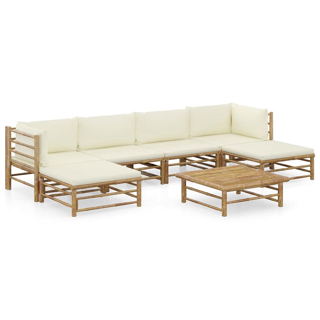 vidaXL Patio Lounge Set 7 Piece with Cream White Cushions Garden Outdoor Balcony Backyard Terrace Seating Sofa Seat Home Furniture Bamboo