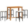 vidaXL 5-Piece Patio Bar Set - Black Poly Rattan & Solid Acacia Wood Table - Outdoor Bar Furniture with Washable Cushions