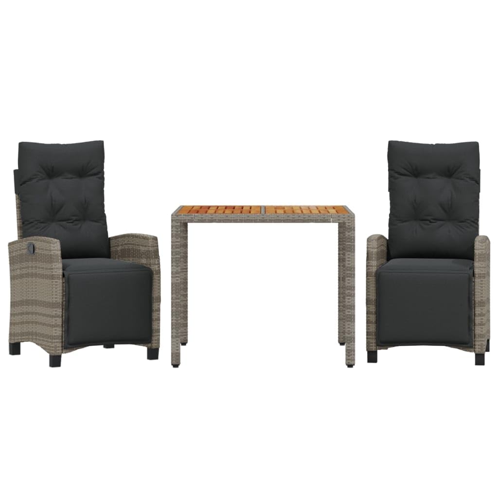 vidaXL 3 Piece Patio Dining Set - Adjustable Recliner Chairs & Acacia Wood Table - Black & Cream - PE Rattan - Garden/Patio/Backyard - Outdoor Furniture