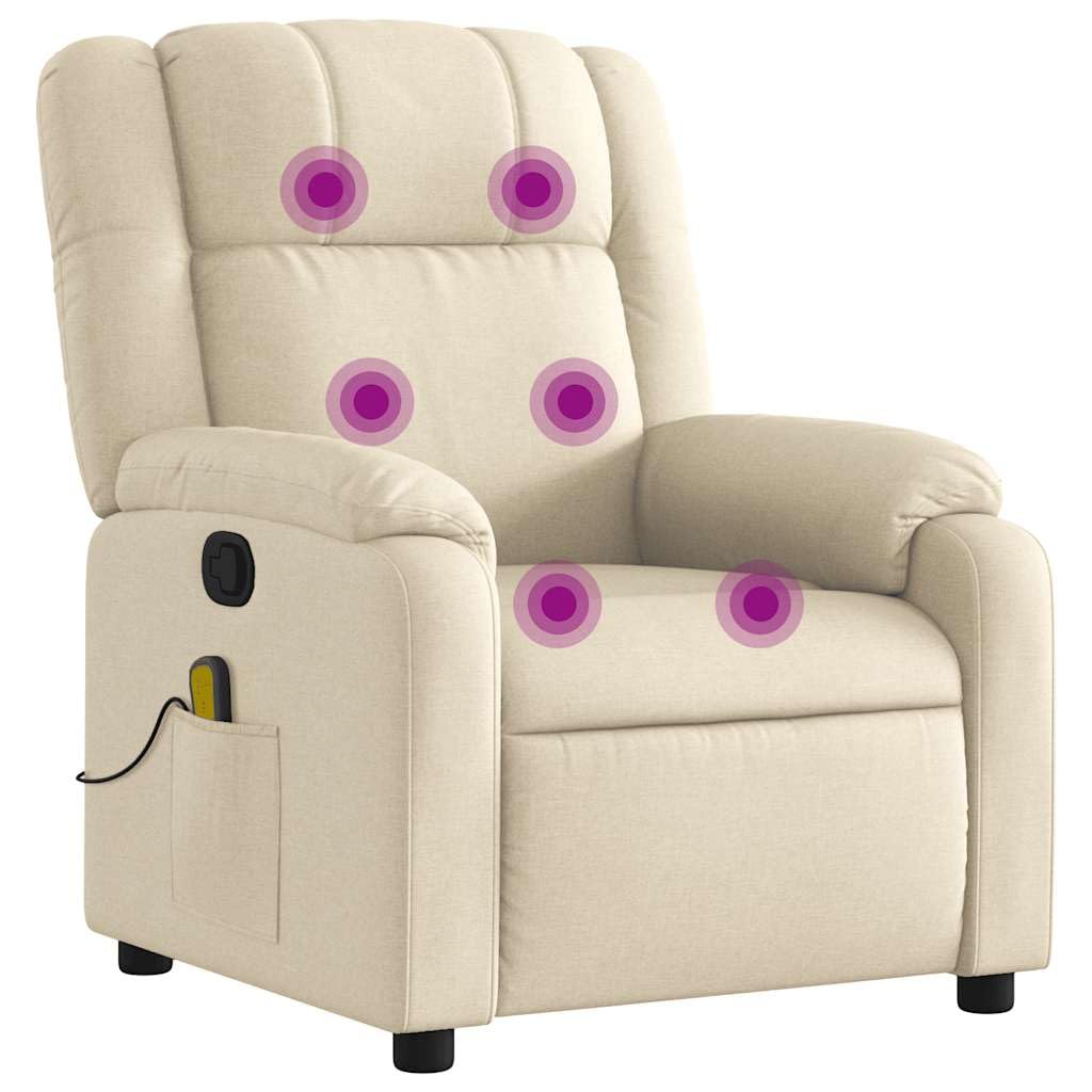 vidaXL Massage Recliner Chair for Living Room, Adjustable Recliner with 6-Point Vibration Massage, Home Theater Seating with Padded Seat Backrest & Side Pocket, Cream Fabric