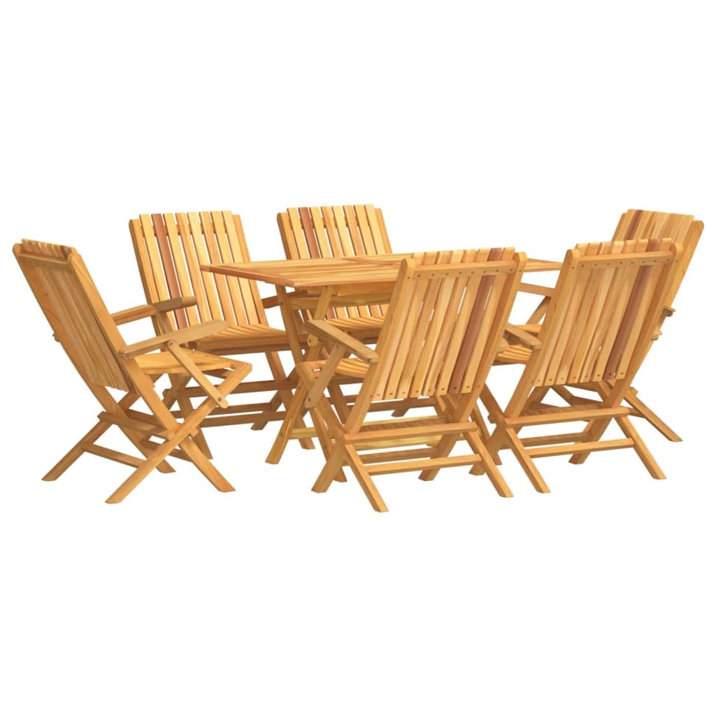 vidaXL Solid Teak Wood Patio Dining Set - 7 Piece Rectangular Table and Foldable Garden Chairs, Brown Outdoor Furniture for Deck