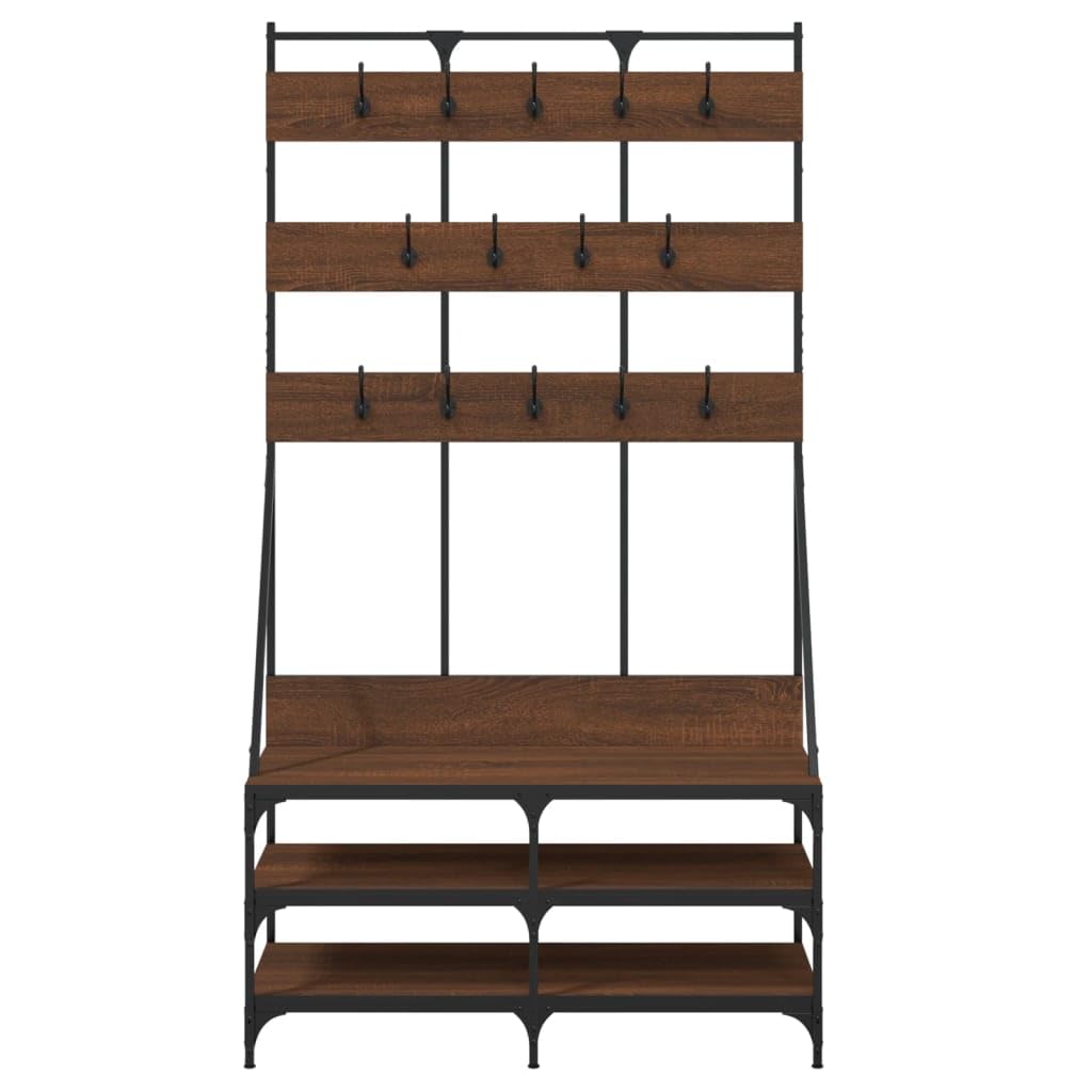 vidaXL Modern Clothes Rack with Shoe Storage - Durable Engineered Wood Coat Stand - Compact, Stylish Design - Brown Oak