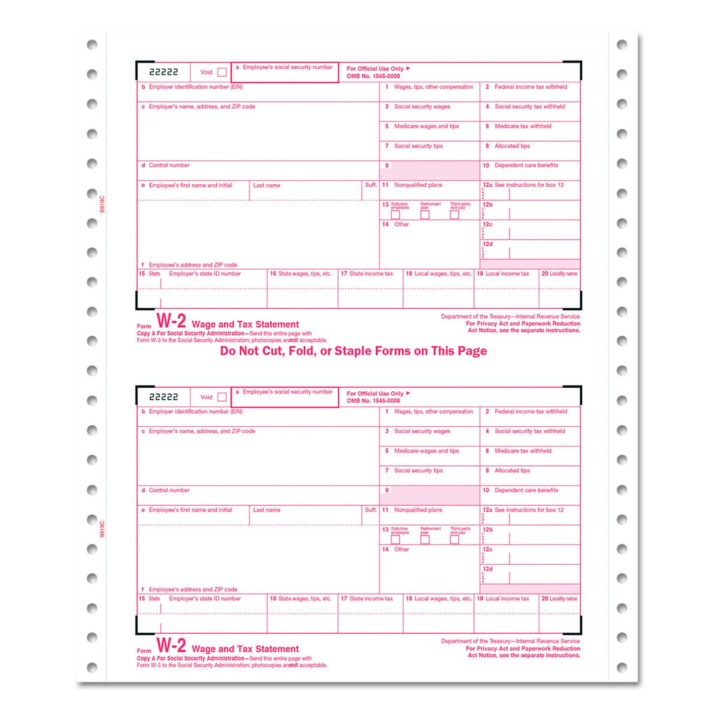 Tops 2206C W-2 Tax Forms, 6-Part Carbonless, 5 1/2 X 8 1/2, 24 W-2S & 1 W-3