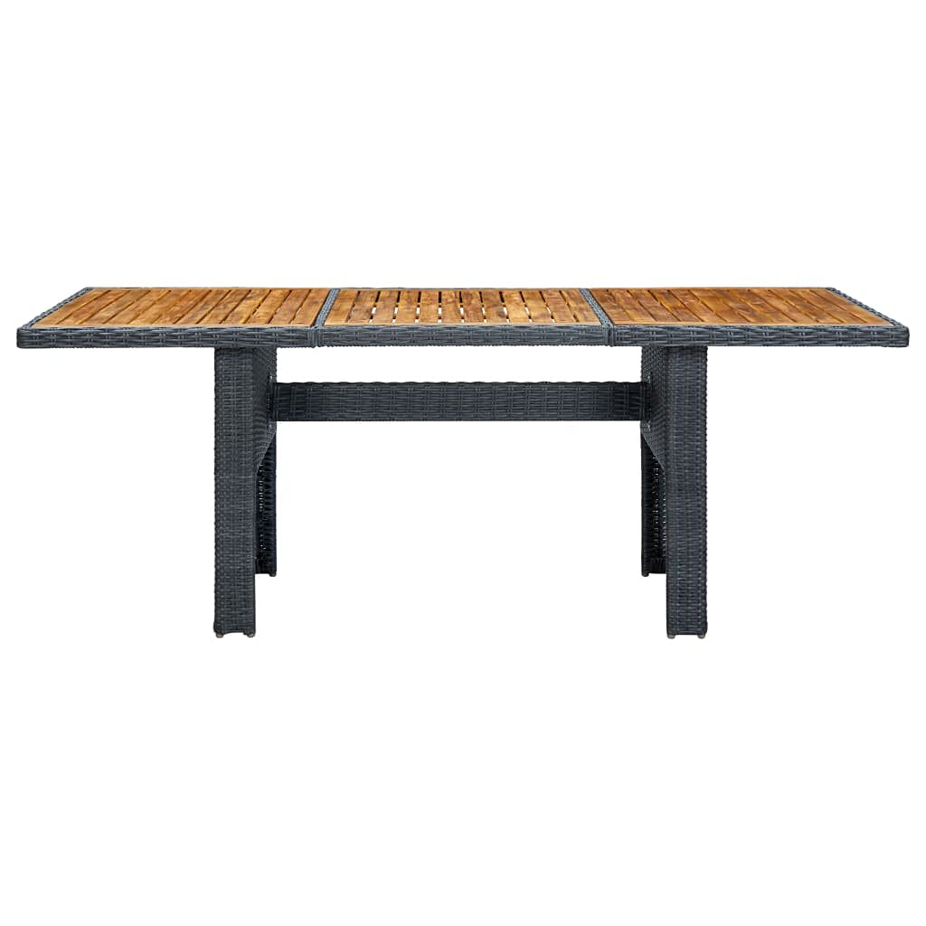 Patio Table Dark Gray Poly Rattan and Solid Acacia Wood